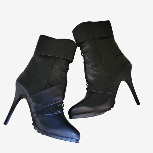 ALDO Black High Heeled Ankle Boots With Crisscross Design & Side Zipper EU 39 - Picture 2 of 9